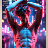 Gay Erotic Art Print | Cyberpunk Male Nude Neon City | Digital Painting Wall Art | Sexy Homoerotic Artwork | 4 Sizes