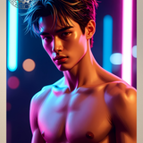 Gay Erotic Art Print | Neon Cyber Male Nude Portrait | Digital Painting Wall Art | Sexy Homoerotic Artwork | 4 Sizes