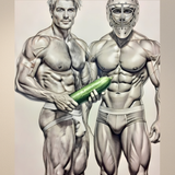 Lámina de Arte Erótico Gay | Portero de Hockey y Atleta Pepino | Dibujo Digital a Lápiz Arte de Pared | Fantasía Homoerótica Sexy | 4 Tamaños Disponibles