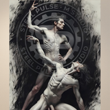 Gay Erotic Art Print | Dominance & Surrender | Classical NSFW Figure Study | Charcoal Style | 4 Sizes