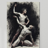Gay Erotic Art Print | Dominance & Surrender | Classical NSFW Figure Study | Charcoal Style | 4 Sizes