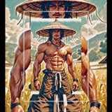 Golden Fields Ronin Gay Art Print | Shirtless Warrior Wall Art | Mythic Masculine LGBTQ+ | SteelPulseMStudio