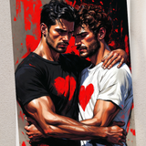 NSFW Greeting Card | Passionate Male Embrace Red Hearts | Gay Lovers Intense Hug | Erotic Valentine Card | 5x7 Single/5-Pack