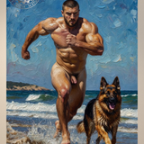 Free Run — Male Nude Beach Art Print
