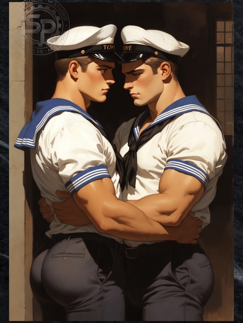 Gay Erotic Art Print | Navy Couple | Homoerotic Fantasy Wall Art | 4 Sizes