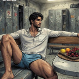 Manga Locker Room Art, Athletic Man Comic Poster, Masculine Wall Decor Print