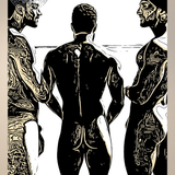 A black and white line art print of a gay male nude Mediterranean trio | Choose Size