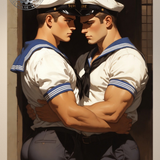 Gay Erotic Art Print | Navy Couple | Homoerotic Fantasy Wall Art | 4 Sizes