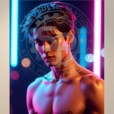 Gay Erotic Art Print | Neon Cyber Male Nude Portrait | Digital Painting Wall Art | Sexy Homoerotic Artwork | 4 Sizes