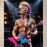 Art Print | Glam Rock Guitarist | Shirtless Male Stage Fantasy | 80s Rock NSFW Art | 4 Sizes
