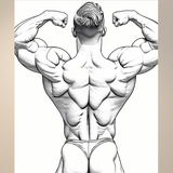 Lámina artística Titan's Rear Lat Spread | Arte de pared atrevido de físico culturista | Decoración LGBTQ+ | SteelPulseMStudio