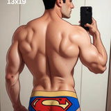 Superman Underwear Mirror Selfie Art Print, Muscular Male Back Superhero Wall Decor, Comic Style Guy Portrait, Modern Hero Fine Art Poster