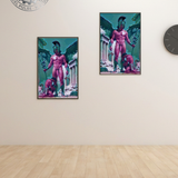 Gay Erotic Art Print | Winged God & Kneeling Worshipper | Mythical Homoerotic Fantasy | Muscular Nude Greek Wall Art | 4 Sizes
