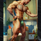 Gay Art Print | Hyper-Muscular Bodybuilder | Sensual Pose Gym Fantasy | Painting Wall Art | Homoerotic Male Artwork | 4 Sizes
