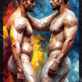Twin Flames Gay Art Print | Cubist Male Duo Embrace | LGBTQ+ Wall Art | SteelPulseMStudio