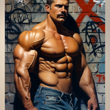 Gay Erotic Art Print | Muscular Man with Twin Snakes Tattoo | Sensual Male Nude Fantasy | Homoerotic Occult Wall Art | 4 Sizes