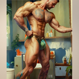 Gay Art Print | Hyper-Muscular Bodybuilder | Sensual Pose Gym Fantasy | Painting Wall Art | Homoerotic Male Artwork | 4 Sizes