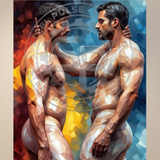Twin Flames Gay Art Print | Cubist Male Duo Embrace | LGBTQ+ Wall Art | SteelPulseMStudio