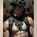 Gay Erotic Art Print | Steampunk Male Nude Top Hat & Gears | Digital Painting Wall Art | Sexy Homoerotic Artwork | 4 Sizes