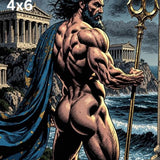 Poseidon Greek Mythology Comic Art Print, God of the Sea Wall Decor, Muscular Poseidon Trident Illustration, Ancient Greece Parthenon Poster