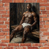 Black Male Impasto Oil Painting Print, Muscular Athletic Figure Wall Decor