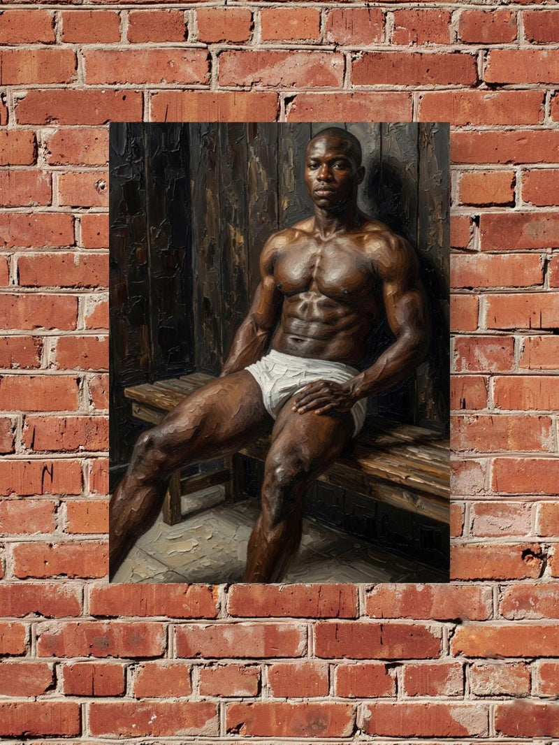 Black Male Impasto Oil Painting Print, Muscular Athletic Figure Wall Decor