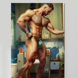Gay Art Print | Hyper-Muscular Bodybuilder | Sensual Pose Gym Fantasy | Painting Wall Art | Homoerotic Male Artwork | 4 Sizes
