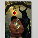Gay Erotic Art Print | Temptation in Eden: Two Nude Men & Horned Demon | Mythical Homoerotic Fantasy | Sensual Male Wall Art | 4 Sizes