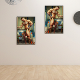 Gay Art Print | Hyper-Muscular Bodybuilder | Sensual Pose Gym Fantasy | Painting Wall Art | Homoerotic Male Artwork | 4 Sizes