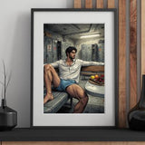 Manga Locker Room Art, Athletic Man Comic Poster, Masculine Wall Decor Print