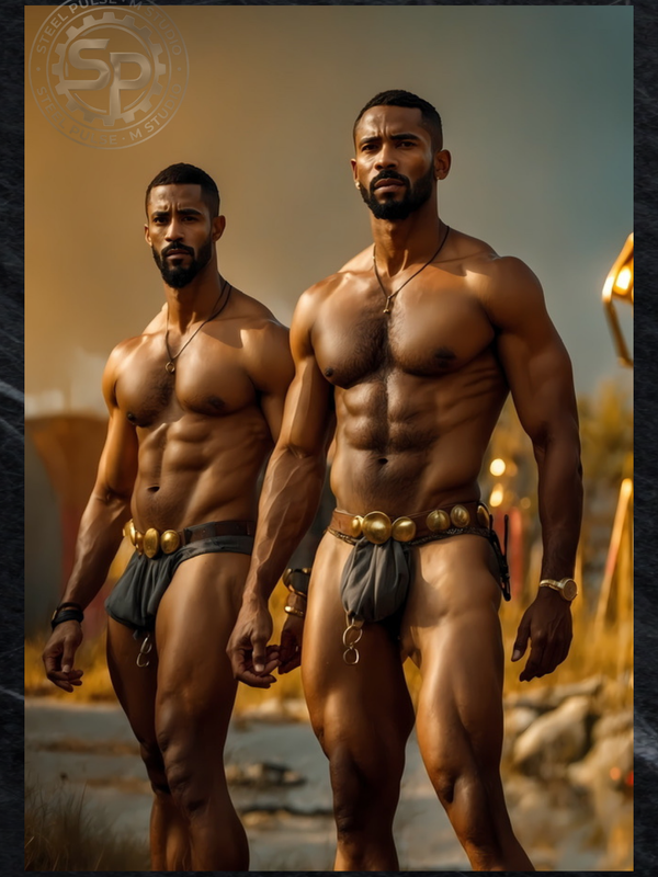 Black Male Warrior Art PRINT | Erotic Fantasy Poster | Ancient Strength & Brotherhood | AiPhoenixArtWorks