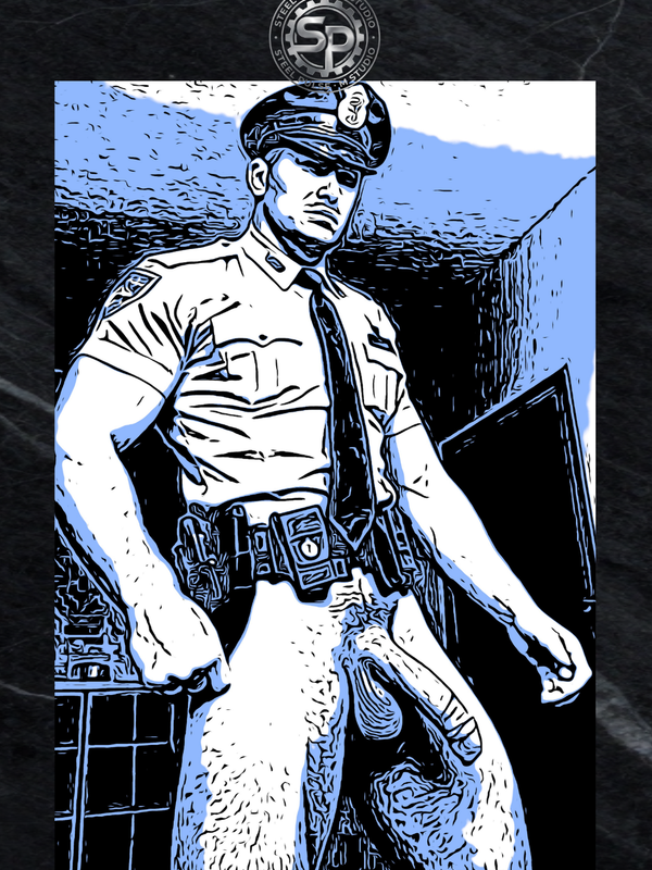 Gay Erotic Art Print | Sexy Male Cop Illustration | Homoerotic Wall Decor | AiPhoenixArtWorks