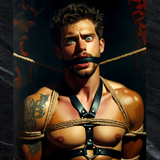 Gay Erotic Art Print | Bound Male Nude Rope & Gag | Digital Painting Wall Art | Sexy Homoerotic Artwork | 4 Sizes