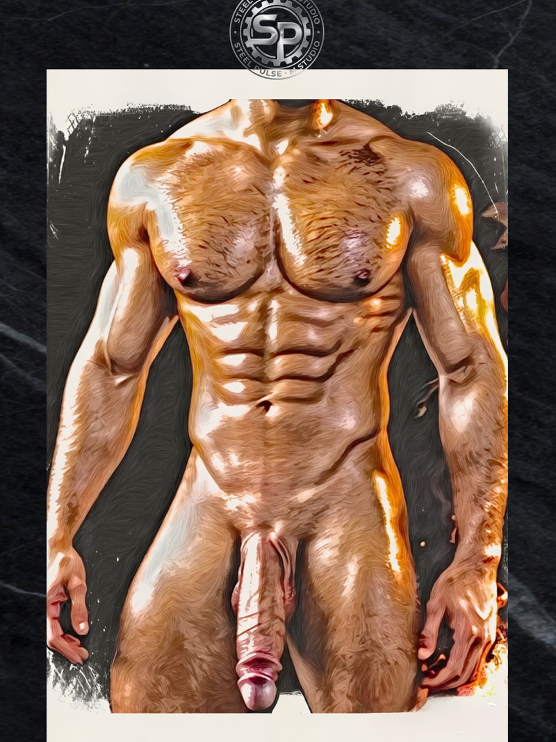 Golden Heat Male Nude Oil Style Wall Art | Erotic Figurative PRINT | AiPhoenixArtWorks