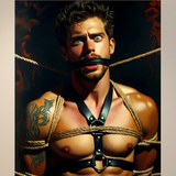 Gay Erotic Art Print | Bound Male Nude Rope & Gag | Digital Painting Wall Art | Sexy Homoerotic Artwork | 4 Sizes