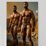 Black Male Warrior Art PRINT | Erotic Fantasy Poster | Ancient Strength & Brotherhood | AiPhoenixArtWorks