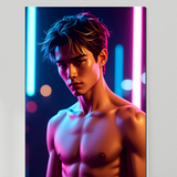 Gay Erotic Art Print | Neon Cyber Male Nude Portrait | Digital Painting Wall Art | Sexy Homoerotic Artwork | 4 Sizes