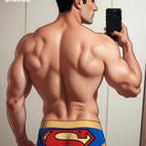Superman Underwear Mirror Selfie Art Print, Muscular Male Back Superhero Wall Decor, Comic Style Guy Portrait, Modern Hero Fine Art Poster