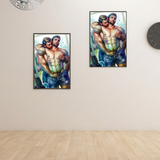 Gay Couple Art Print: Romantic Male Embrace, Watercolor Style
