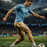Soccer Player Fine Art Print, Muscular Footballer Impasto Oil Painting Poster, Athletic Soccer Star Wall Decor, Manchester Sports Fan Art