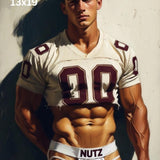 Oil Painting Football Player Print, Athletic Jock Jersey Art