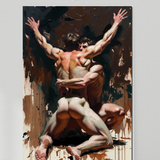 Gay Erotic Art Print | Muscular Men in Passionate Struggle | Oil-Style Homoerotic Nude | Intense Male Duo Fantasy Wall Art | 4 Sizes