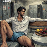 Manga Locker Room Art, Athletic Man Comic Poster, Masculine Wall Decor Print