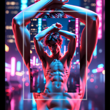 Gay Erotic Art Print | Cyberpunk Male Nude Neon City | Digital Painting Wall Art | Sexy Homoerotic Artwork | 4 Sizes