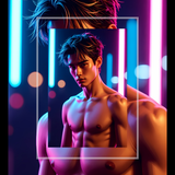 Gay Erotic Art Print | Neon Cyber Male Nude Portrait | Digital Painting Wall Art | Sexy Homoerotic Artwork | 4 Sizes