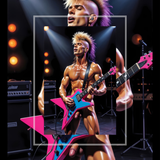 Art Print | Glam Rock Guitarist | Shirtless Male Stage Fantasy | 80s Rock NSFW Art | 4 Sizes