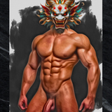 Gay Erotic Art Print | Muscular Male Nude with Dragon Mask | Digital Fantasy Wall Art | Sexy Homoerotic Artwork | 4 Sizes Available