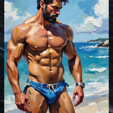Beach Body Heat Art Print, Textured Male Physique, Summer Erotica