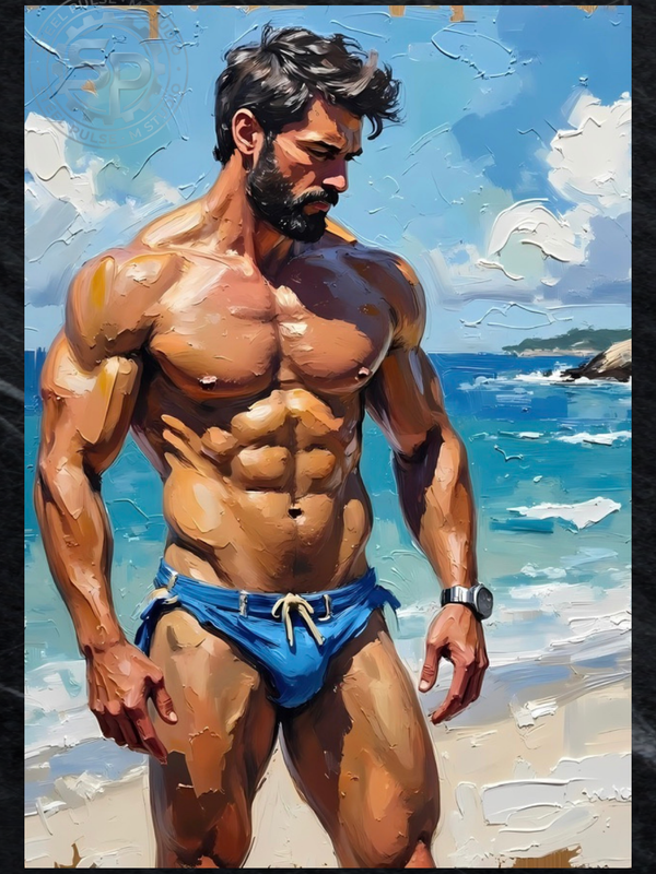 Beach Body Heat Art Print, Textured Male Physique, Summer Erotica