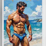 Beach Body Heat Art Print, Textured Male Physique, Summer Erotica